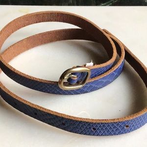 Blue Leather Skinny Blue Belt